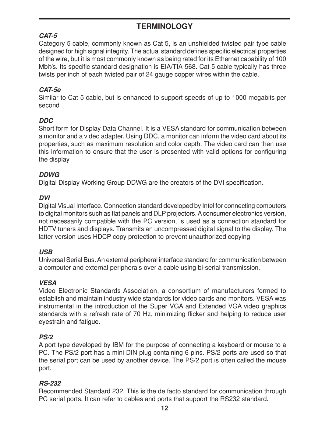 Gefen CAT5 user manual Terminology, CAT-5 