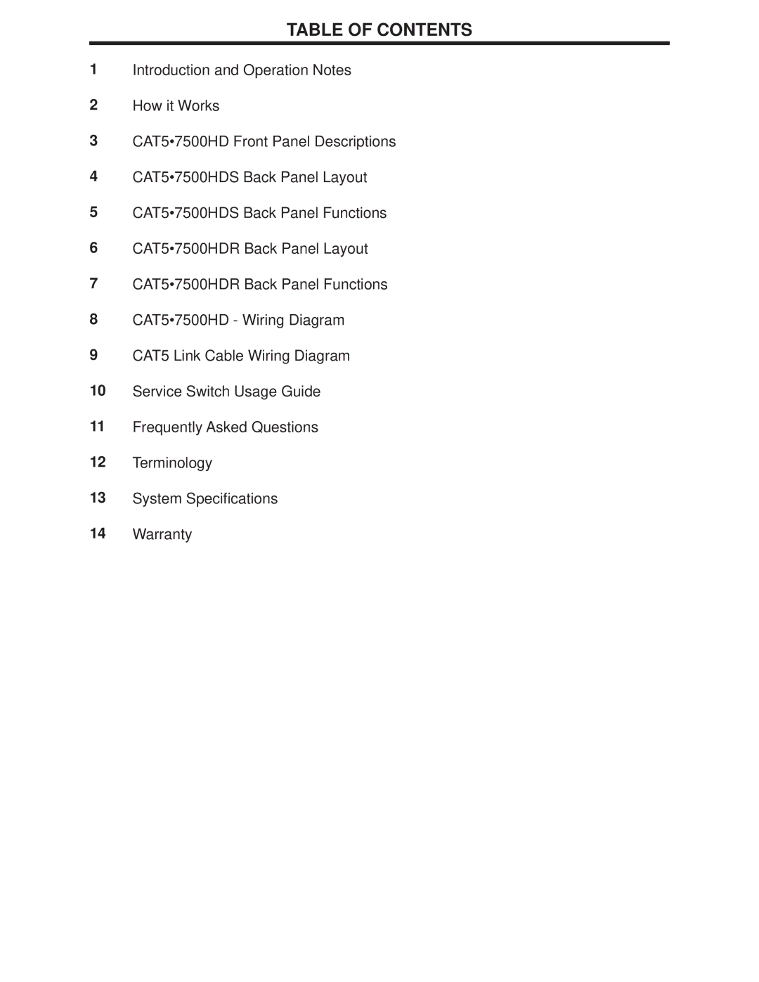 Gefen CAT5 user manual Table of Contents 