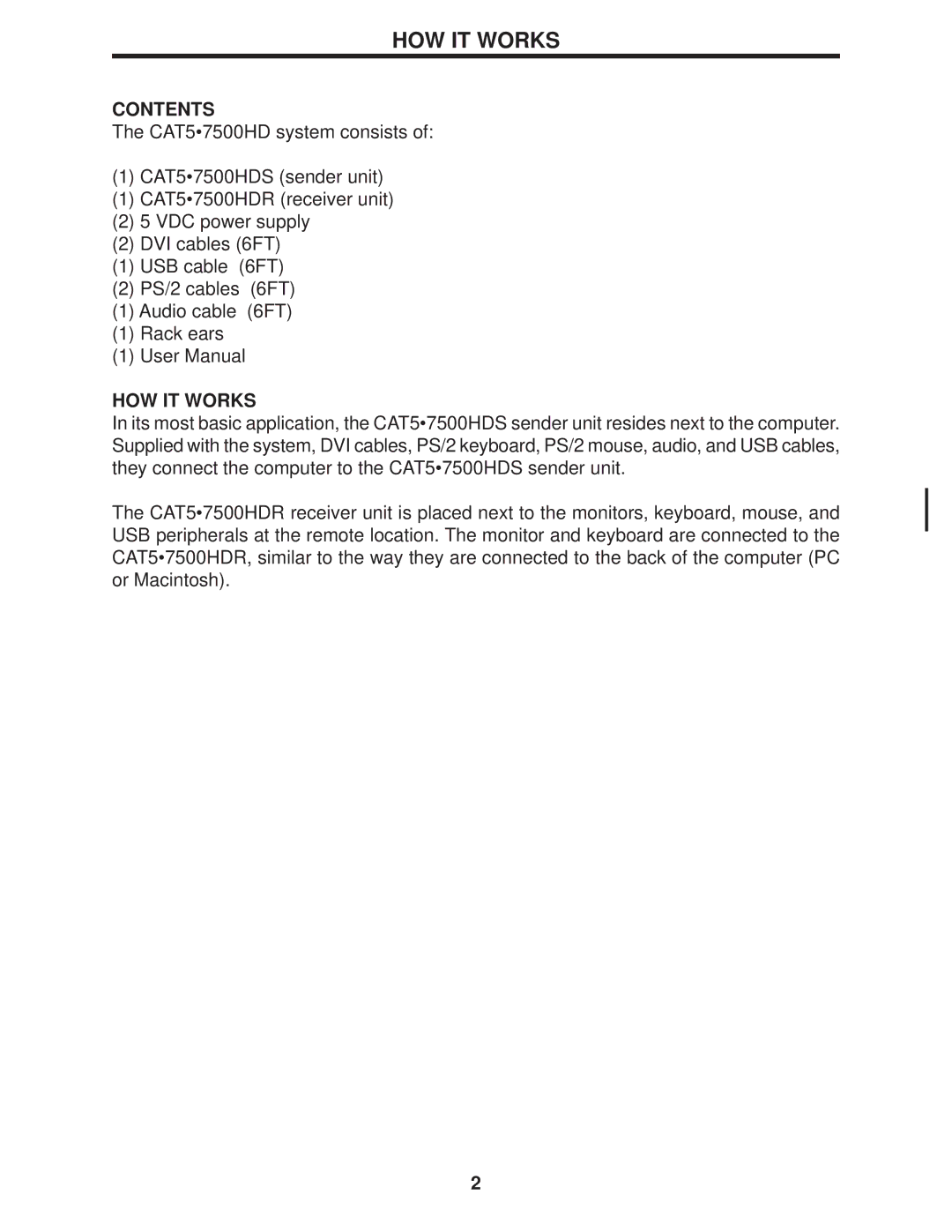 Gefen CAT5 user manual HOW IT Works, Contents 