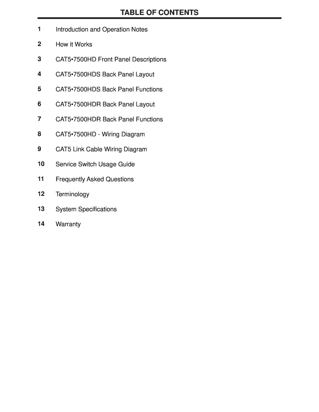 Gefen CAT5 user manual Table Of Contents 