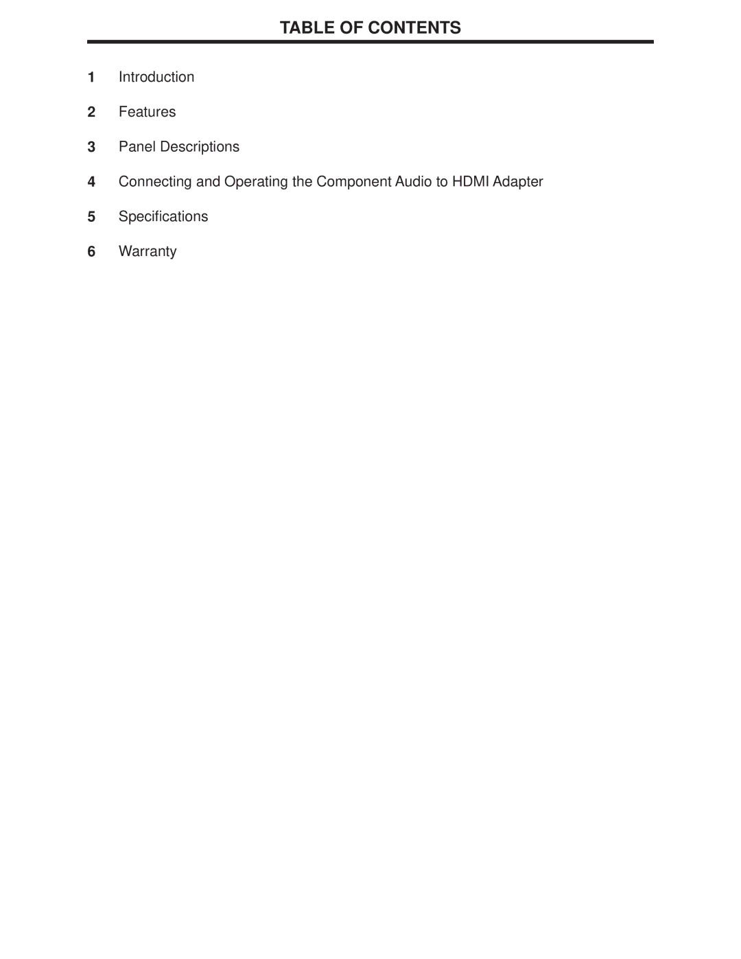 Gefen Component Audio to HDMI Adapter user manual Table of Contents 