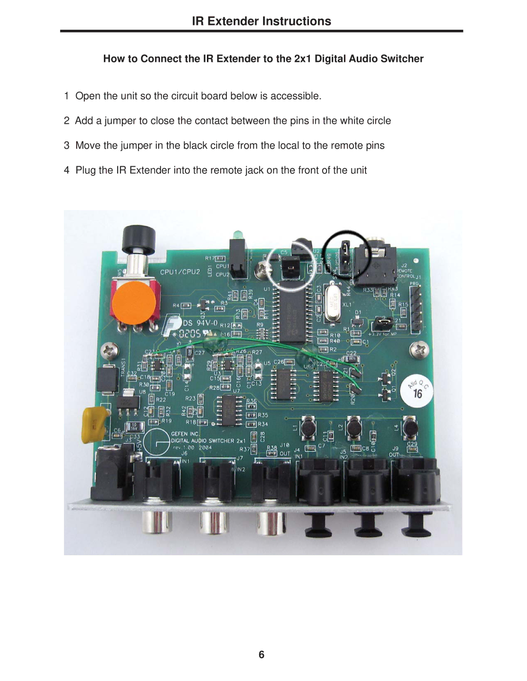 Gefen Digital Audio Switcher user manual IR Extender Instructions 