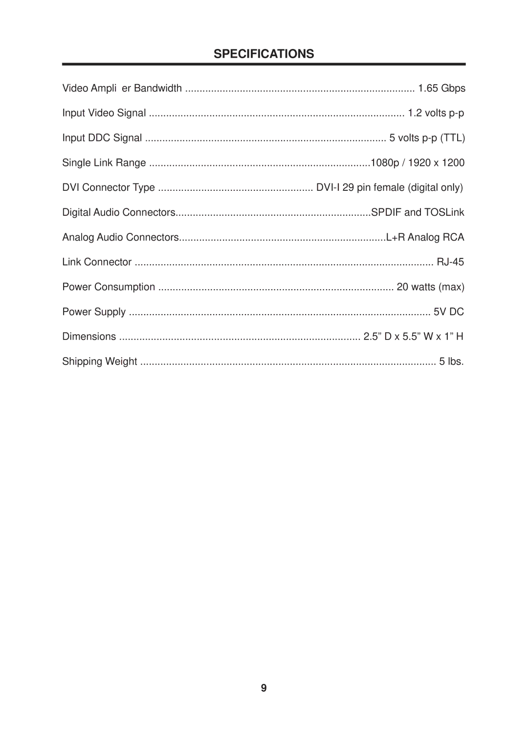 Gefen DVI user manual Specifications 