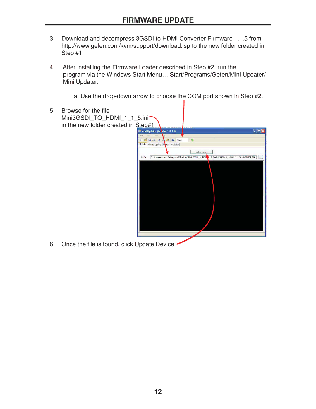 Gefen EXT-3GSDI-2-HDMI1.3 user manual Firmware Update 