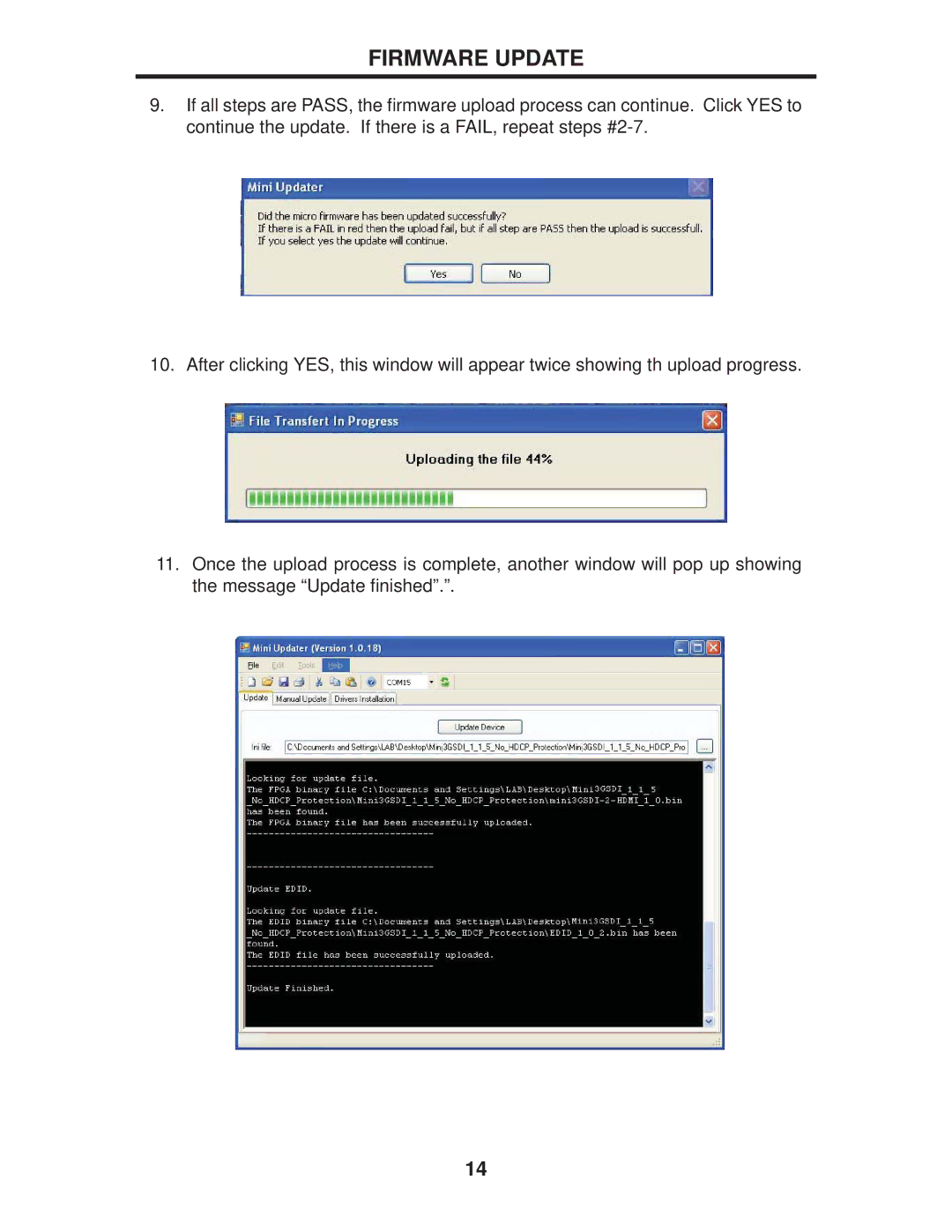 Gefen EXT-3GSDI-2-HDMI1.3 user manual Firmware Update 