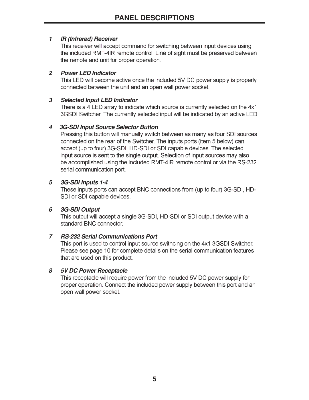 Gefen EXT-3GSDI-441 user manual Panel Descriptions, IR Infrared Receiver 