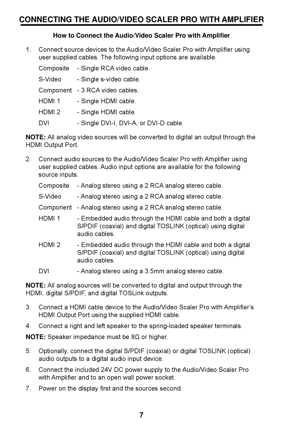 Gefen EXT-AVSCALER-PRO user manual Connecting the AUDIO/VIDEO Scaler PRO with Amplifier 