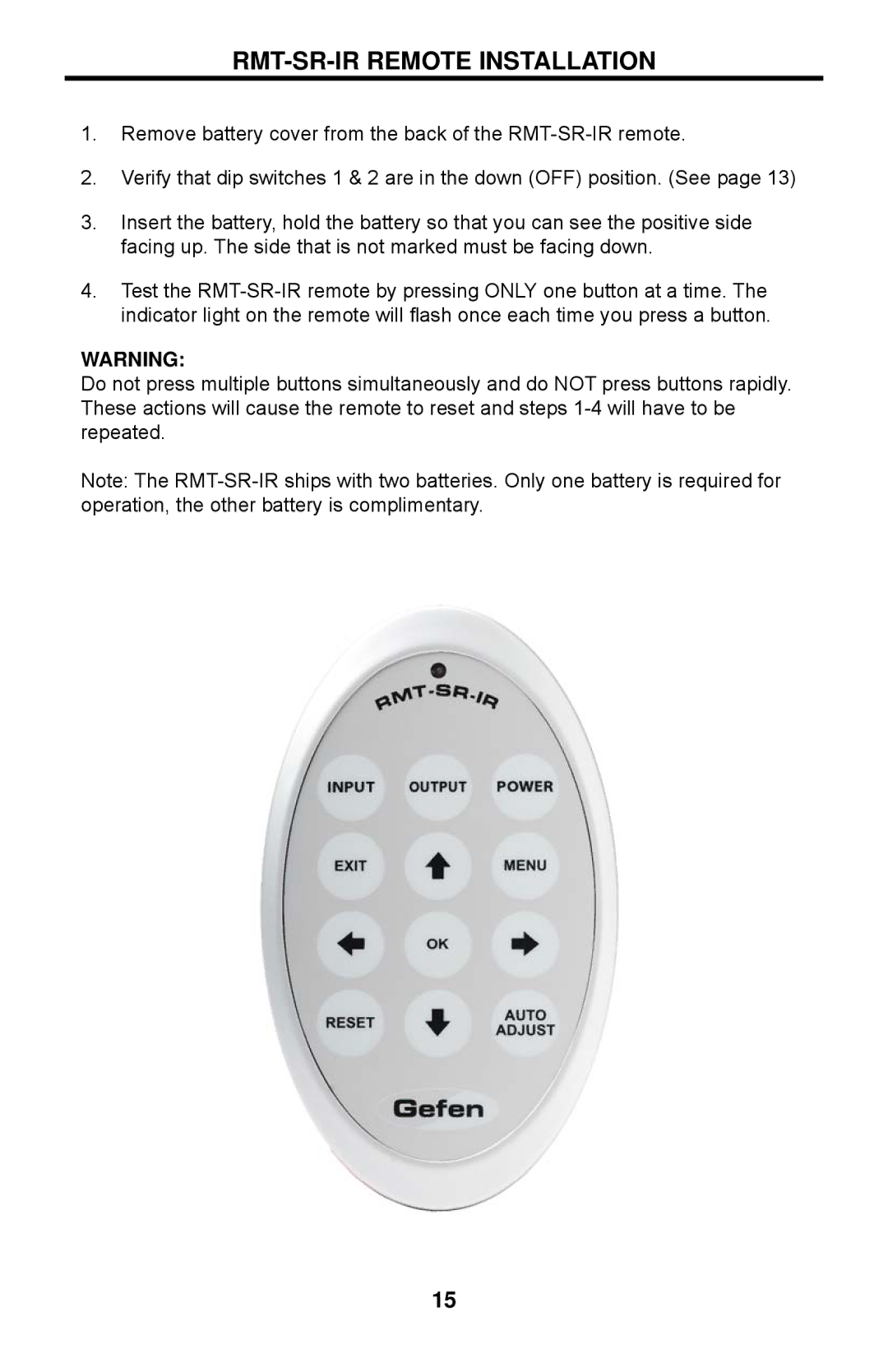 Gefen EXT-AVSCALER-PRO user manual RMT-SR-IR Remote Installation 