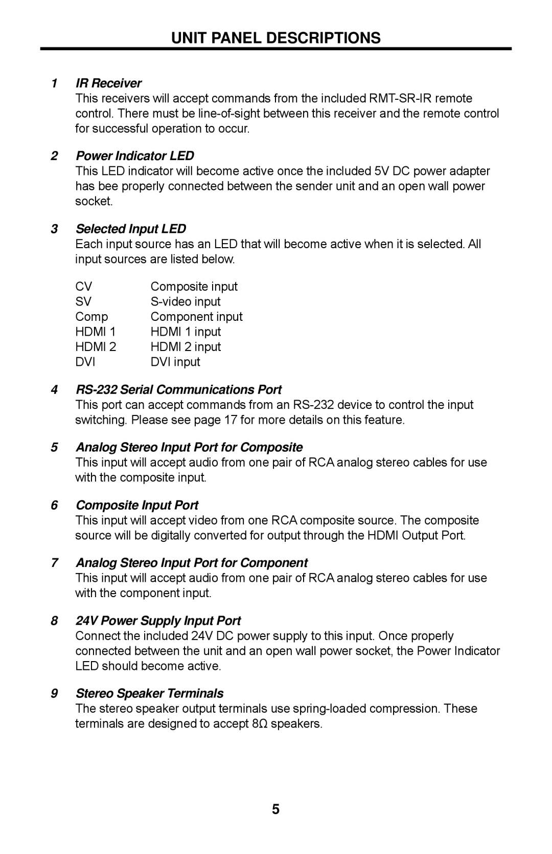 Gefen EXT-AVSCALER-PRO user manual Unit Panel Descriptions, IR Receiver 