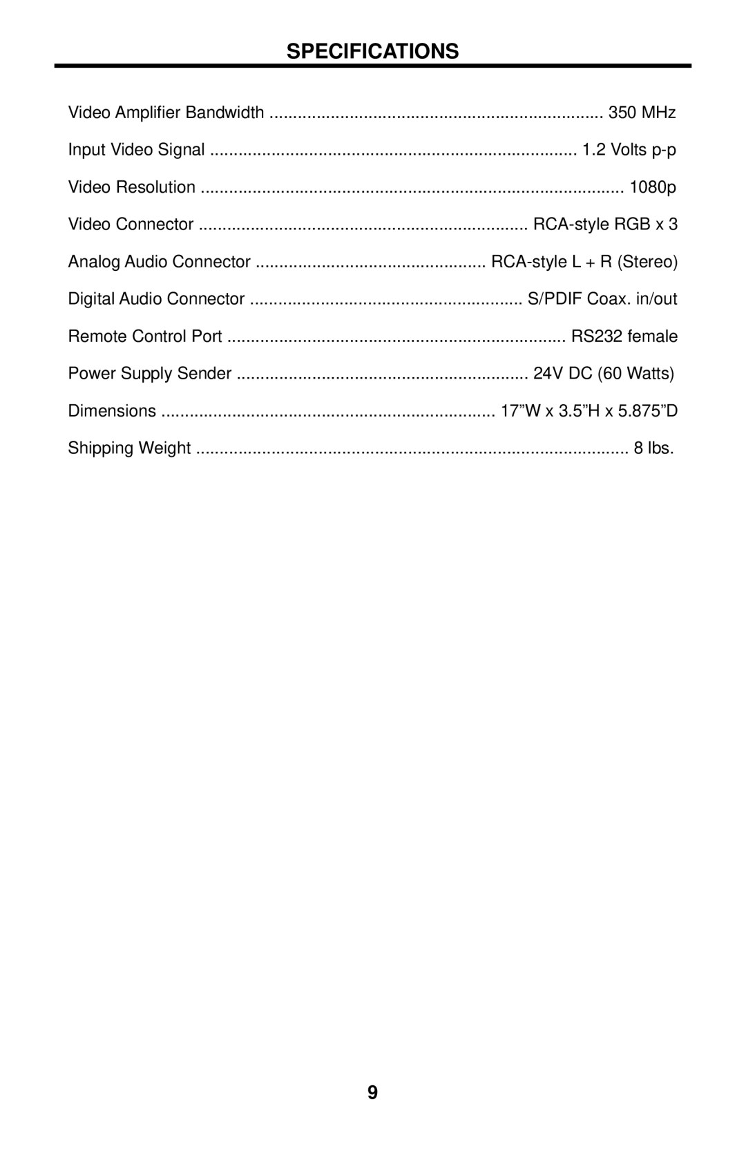 Gefen EXT-COMPAUD-44424 user manual Specifications 