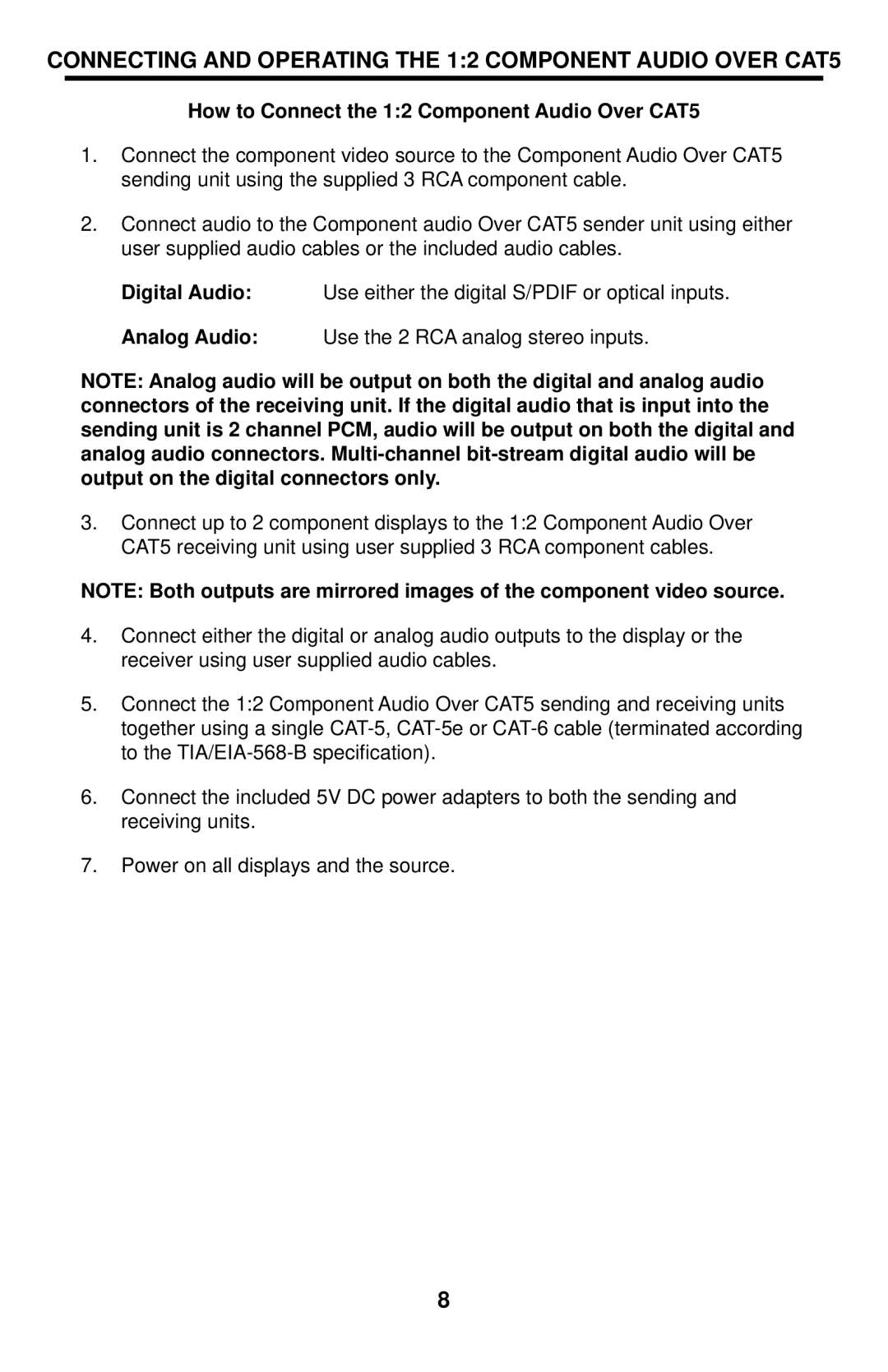 Gefen EXT-COMPAUD-CAT5-142 user manual Connecting and Operating the 12 Component Audio Over CAT5 