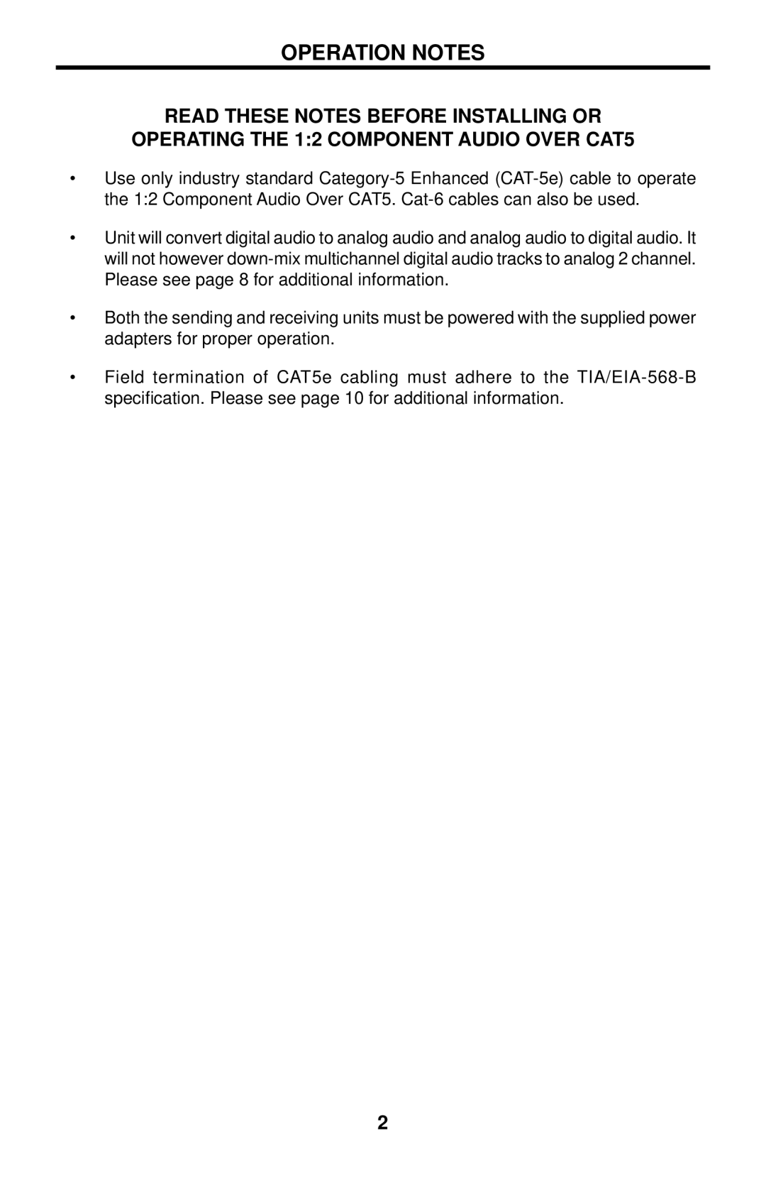 Gefen EXT-COMPAUD-CAT5-142 user manual Operation Notes 