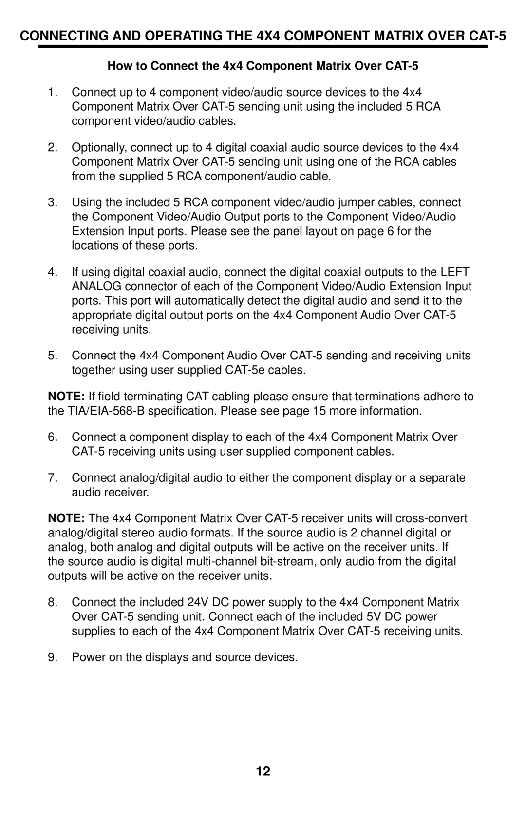 Gefen EXT-COMPAUD-CAT5-444 user manual How to Connect the 4x4 Component Matrix Over CAT-5 