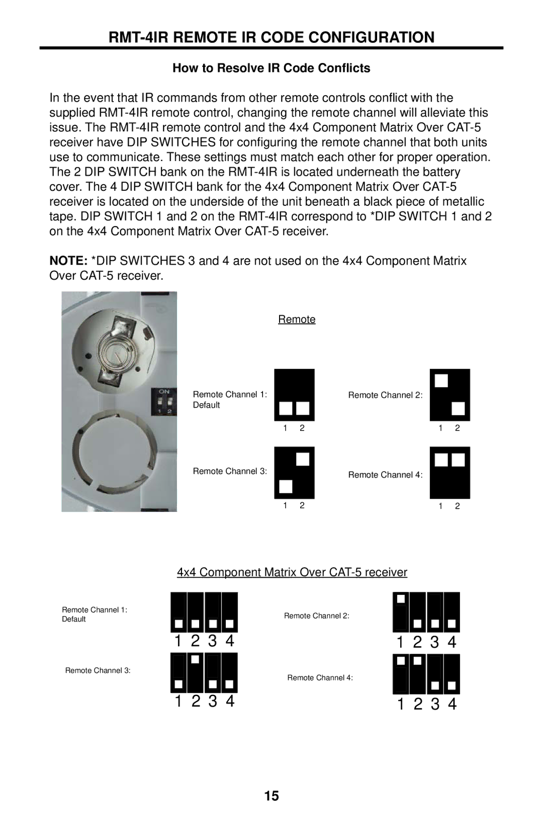 Gefen EXT-COMPAUD-CAT5-444 user manual RMT-4IR Remote IR Code Configuration, How to Resolve IR Code Conﬂicts 