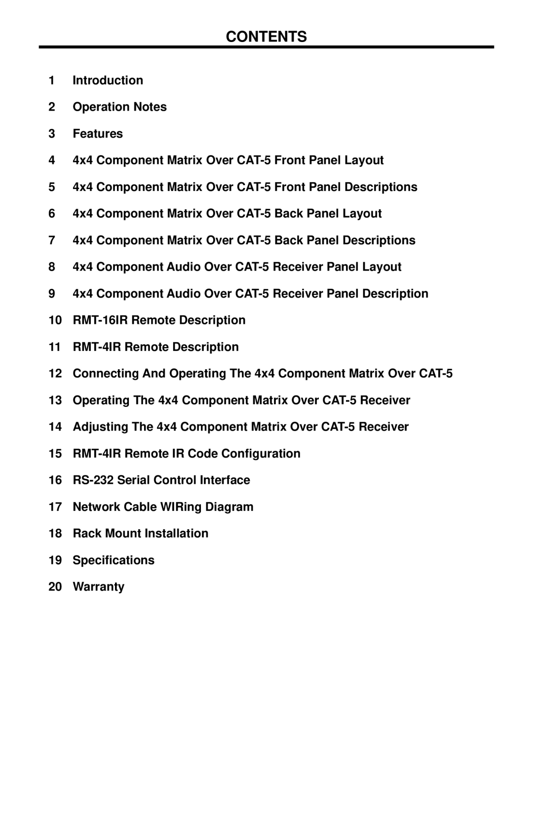 Gefen EXT-COMPAUD-CAT5-444 user manual Contents 