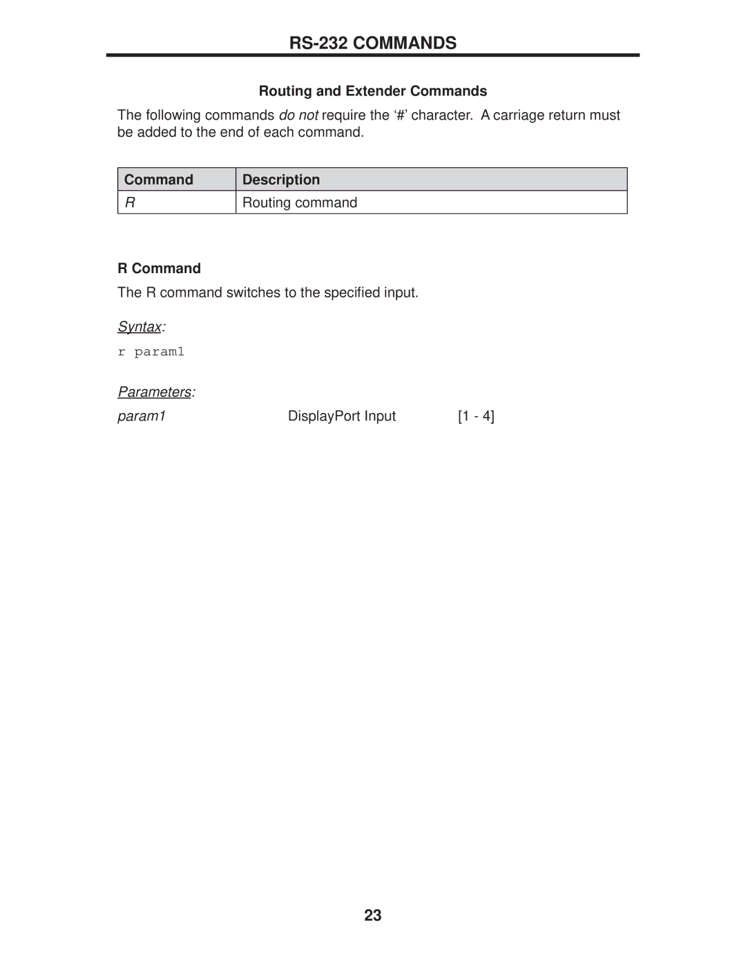 Gefen EXT-DP-441 manual Routing and Extender Commands, Command Description 