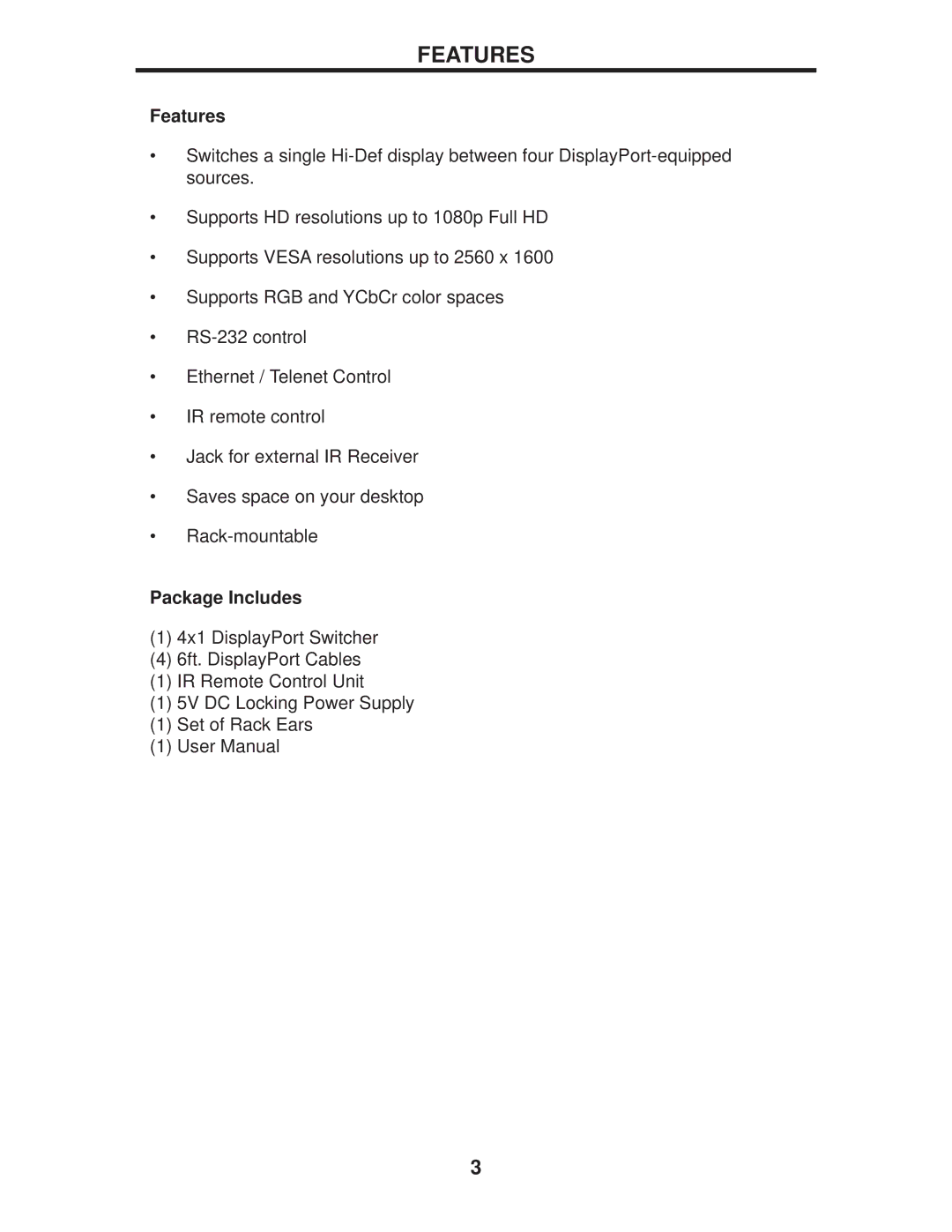 Gefen EXT-DP-441 manual Features, Package Includes 