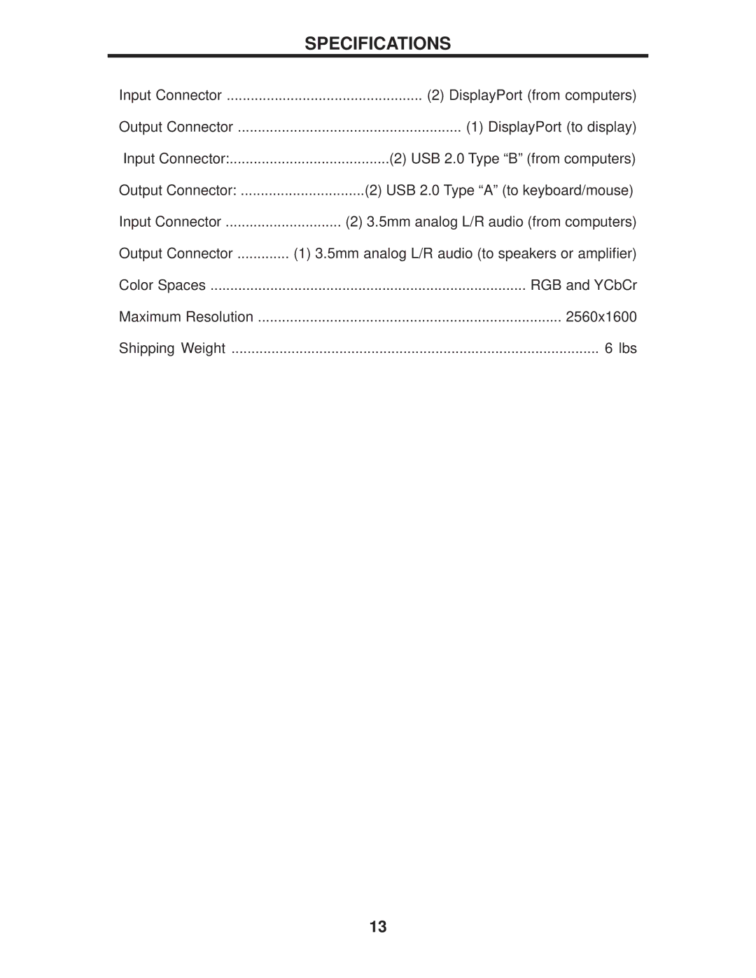 Gefen EXT-DPKVM-241 user manual Specifications 