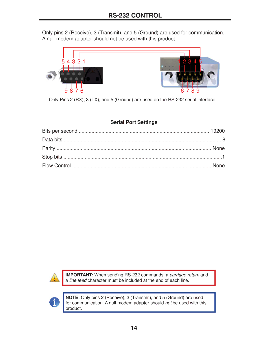 Gefen EXT-DPKVM-441 user manual RS-232 Control, Serial Port Settings 