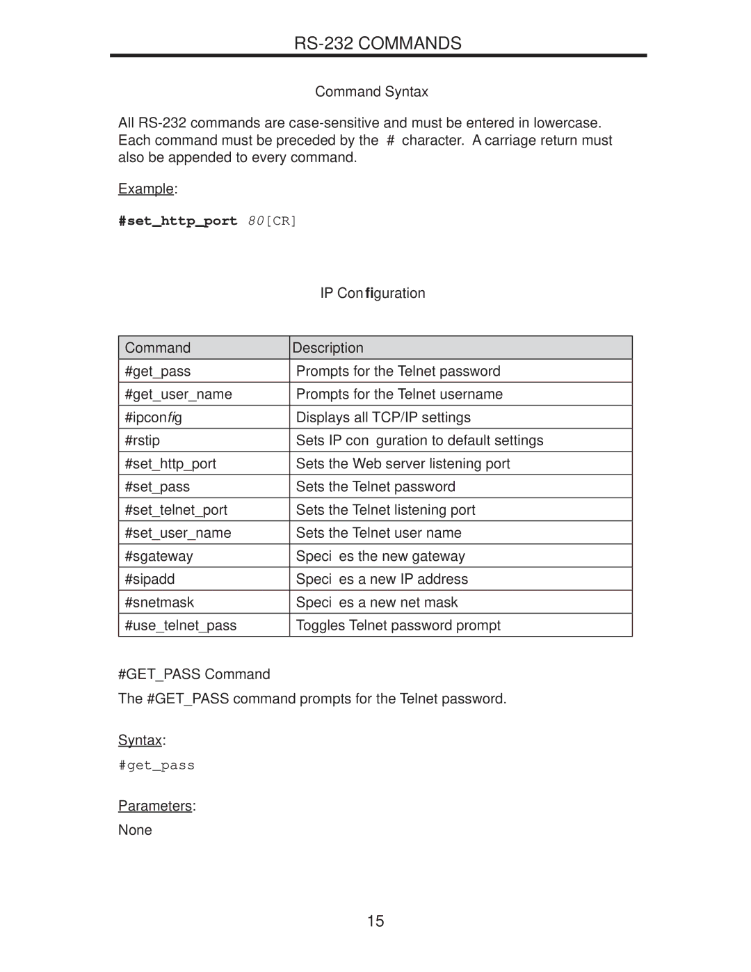 Gefen EXT-DPKVM-441 user manual RS-232 Commands, Command Syntax, #GETPASS Command 