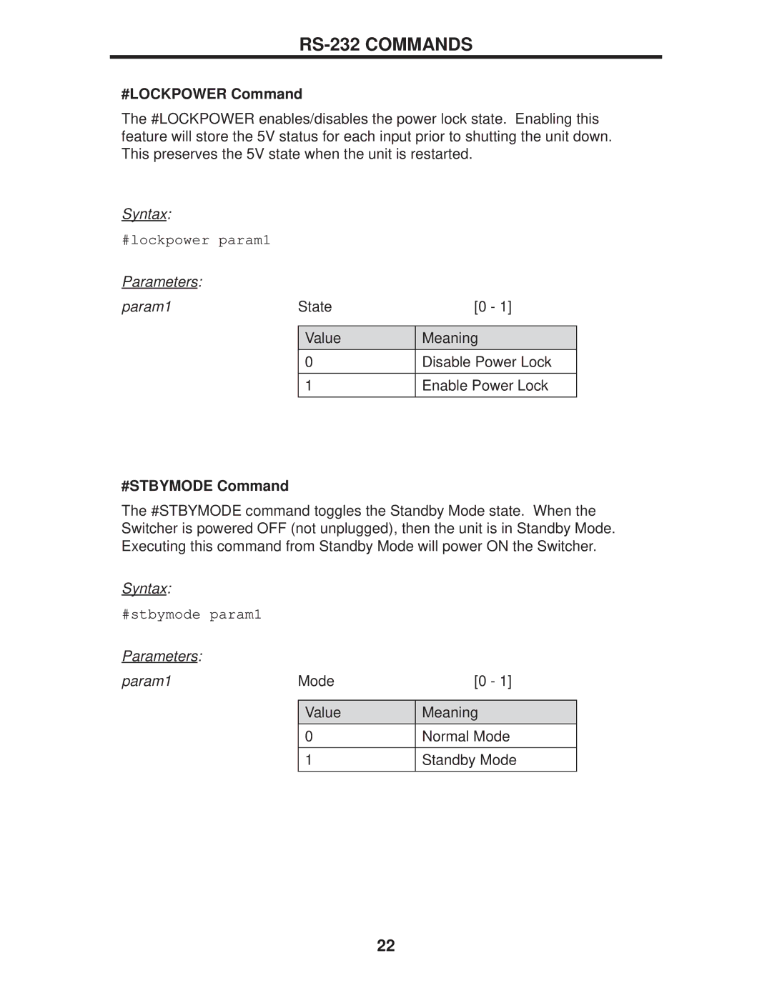 Gefen EXT-DPKVM-441 user manual #LOCKPOWER Command, #STBYMODE Command 