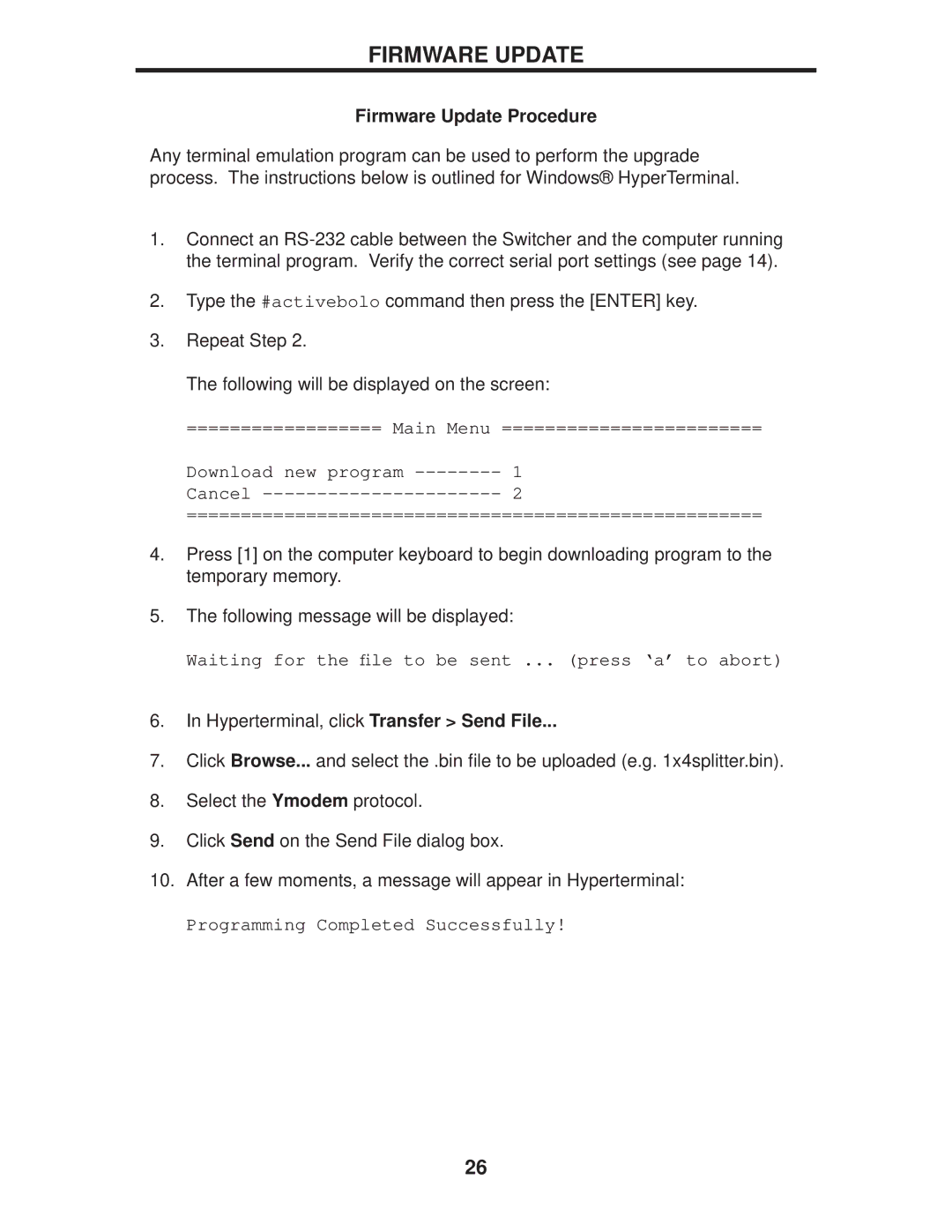 Gefen EXT-DPKVM-441 user manual Firmware Update Procedure 