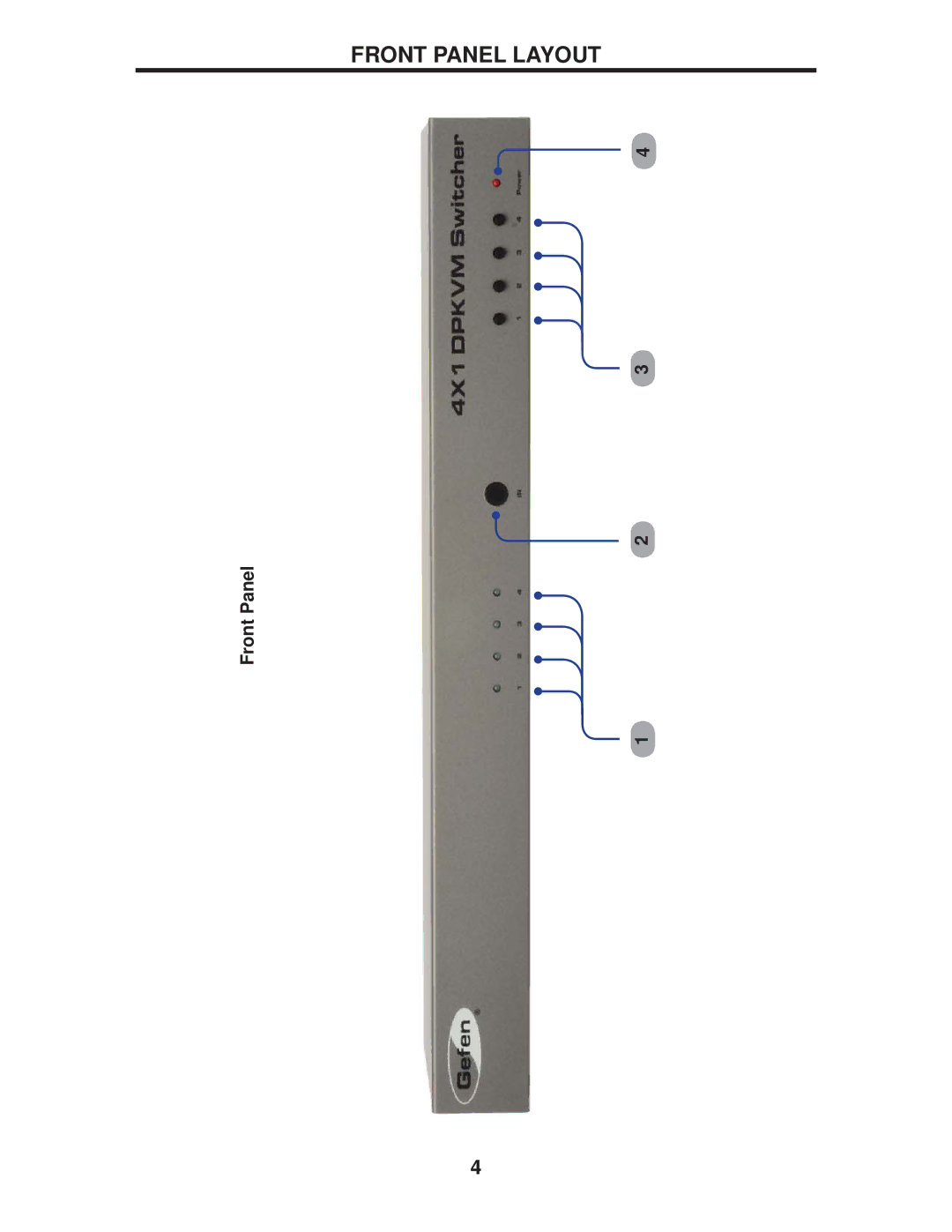 Gefen EXT-DPKVM-441 user manual Front Panel Layout 