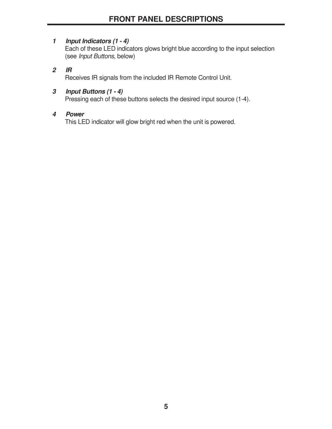 Gefen EXT-DPKVM-441 user manual Front Panel Descriptions, Input Indicators 1 