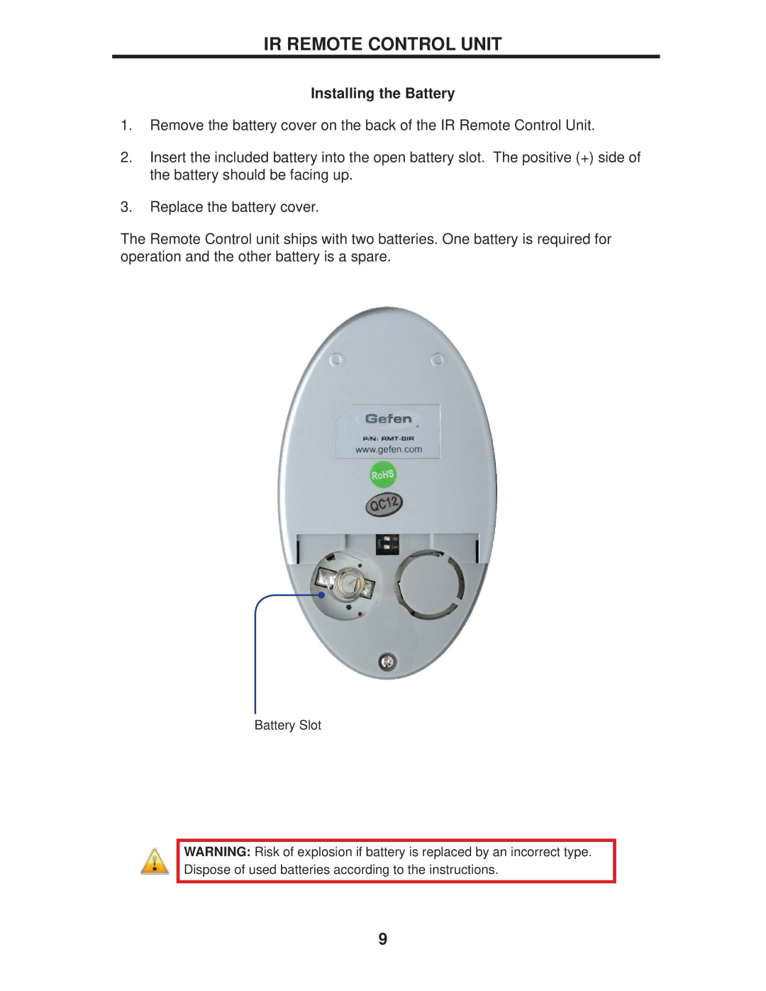 Gefen EXT-DPKVM-841 user manual Installing the Battery 