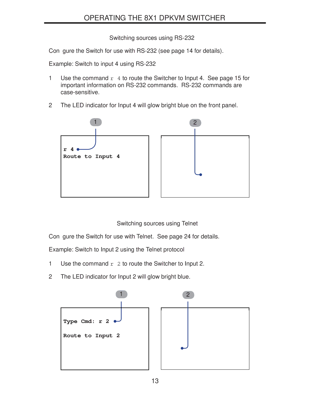 Gefen EXT-DPKVM-841 user manual Switching sources using RS-232, Switching sources using Telnet 