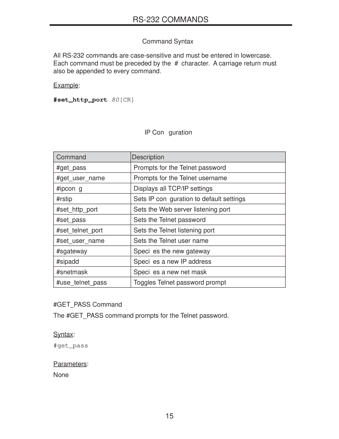 Gefen EXT-DPKVM-841 user manual RS-232 Commands, Command Syntax, #GETPASS Command 