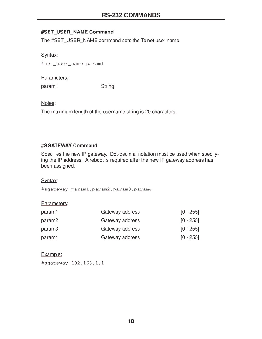 Gefen EXT-DPKVM-841 user manual #SETUSERNAME Command, #SGATEWAY Command 