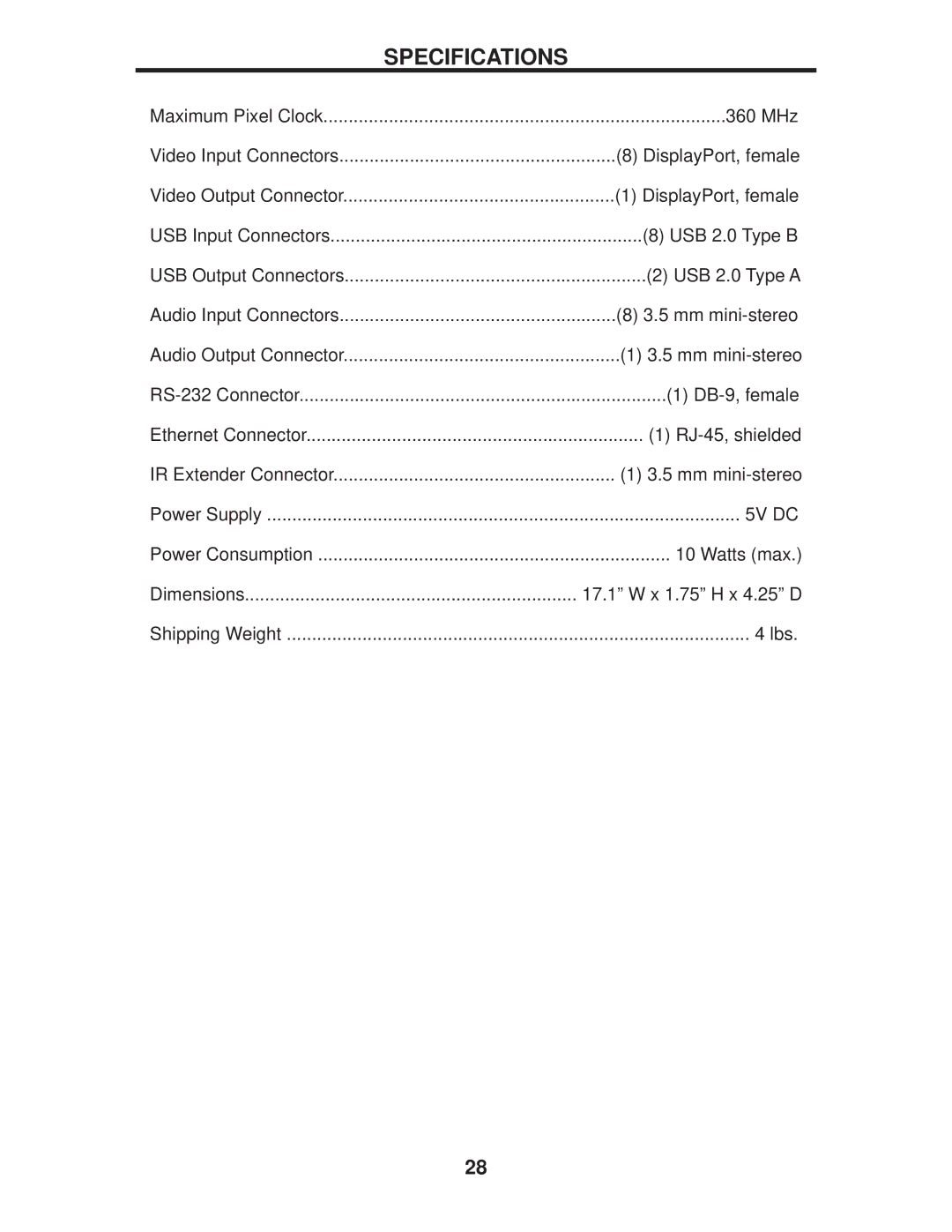 Gefen EXT-DPKVM-841 user manual Specifications 