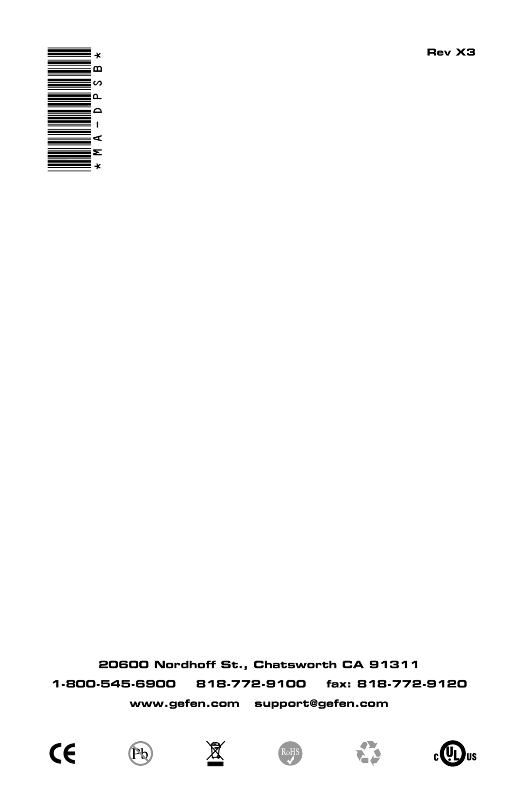 Gefen EXT-DPSB-50, EXT-DPSB-75, EXT-DPSB-100 user manual Rev Nordhoff St., Chatsworth CA 