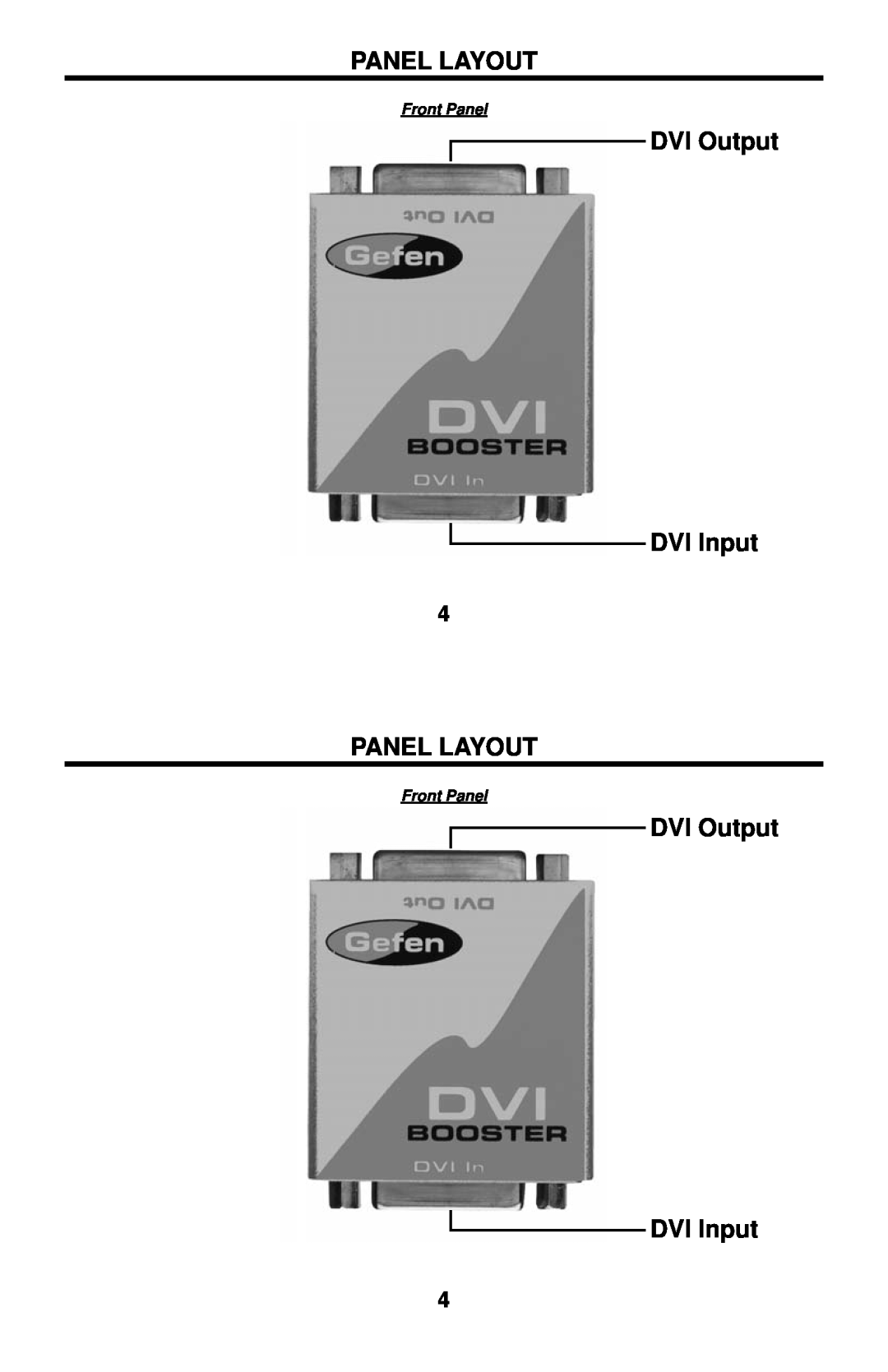 Gefen EXT-DVI-141B user manual Panel Layout, DVI Output DVI Input, Front Panel 