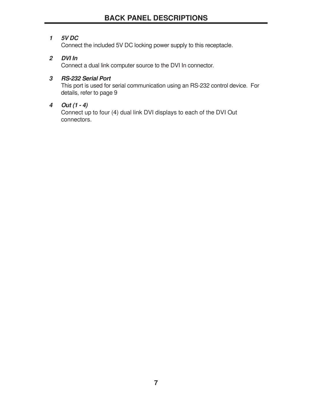 Gefen EXT-DVI-144DL user manual Back Panel Descriptions, RS-232 Serial Port 