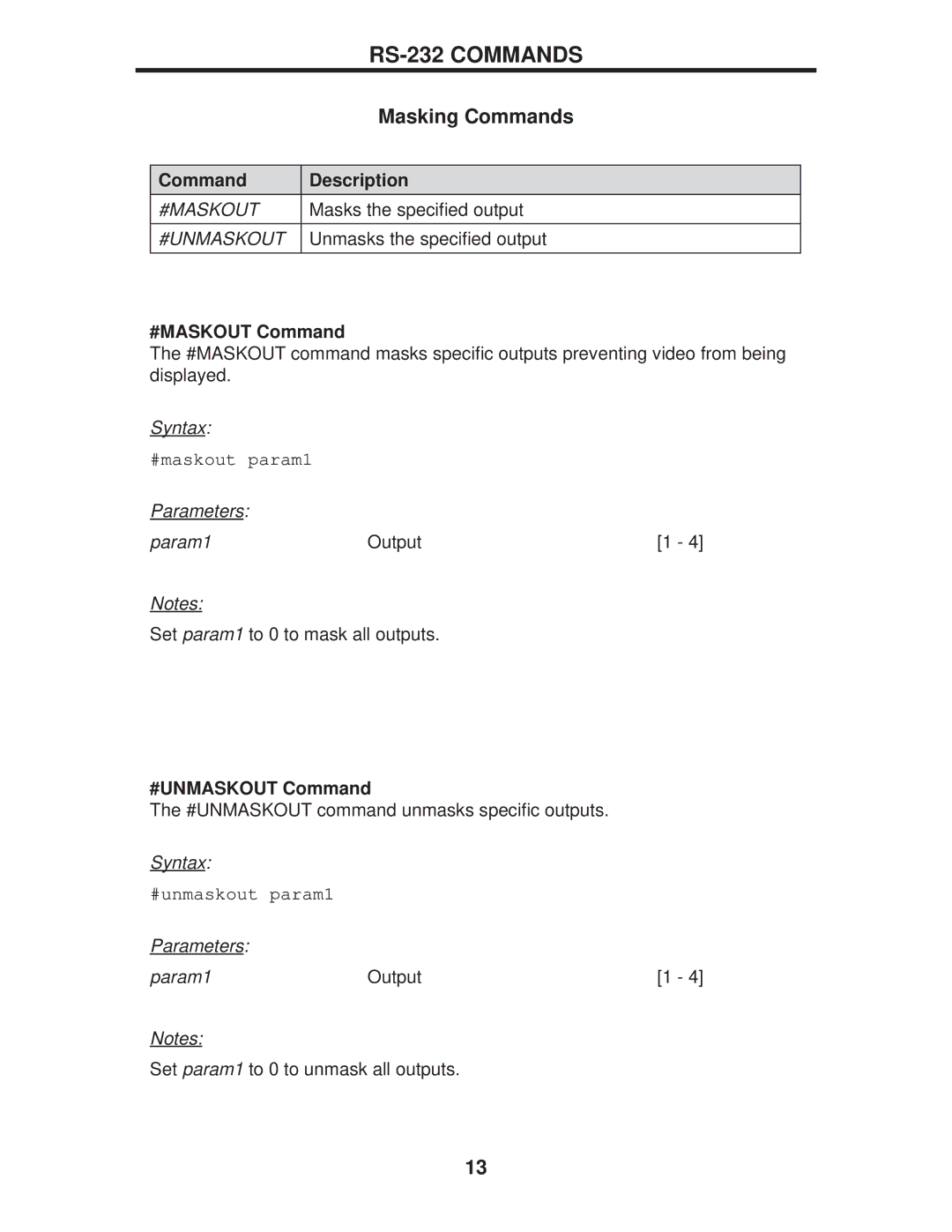 Gefen EXT-DVI-144DL user manual #MASKOUT Command, #UNMASKOUT Command 