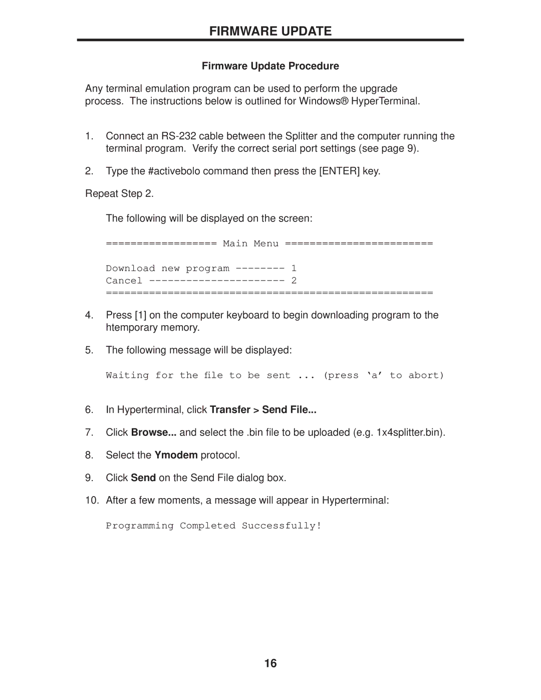 Gefen EXT-DVI-144DL user manual Firmware Update Procedure 