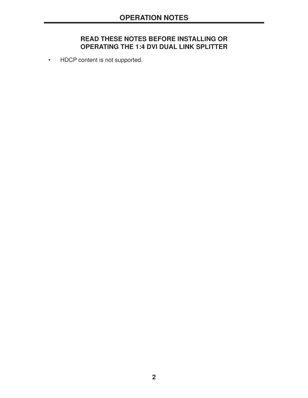 Gefen EXT-DVI-144DL user manual Operation Notes 