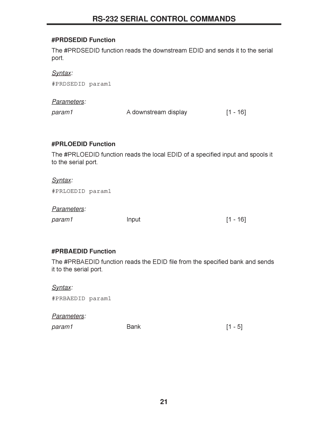 Gefen EXT-DVI-16416 manual #PRDSEDID Function, #PRLOEDID Function, #PRBAEDID Function 