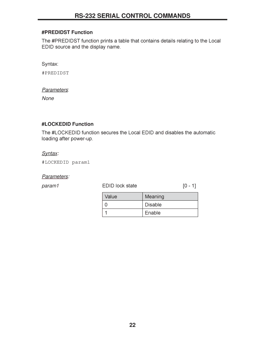 Gefen EXT-DVI-16416 manual #PREDIDST Function, #LOCKEDID Function, #LOCKEDID param1 