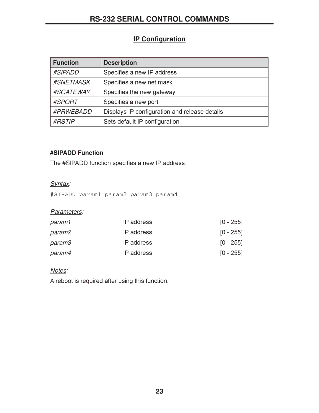 Gefen EXT-DVI-16416 manual #SIPADD Function, #SIPADD param1 param2 param3 param4 