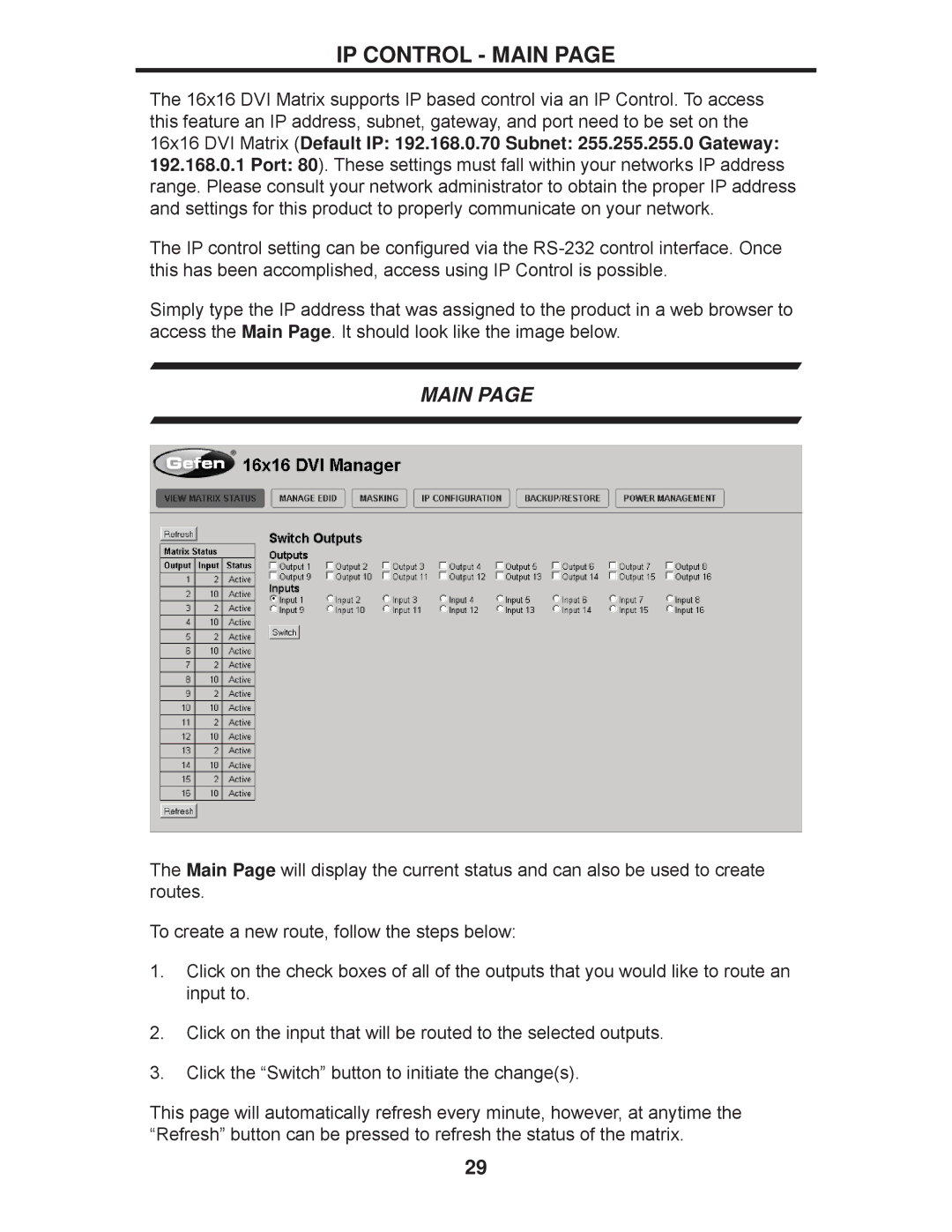 Gefen EXT-DVI-16416 manual IP Control Main 