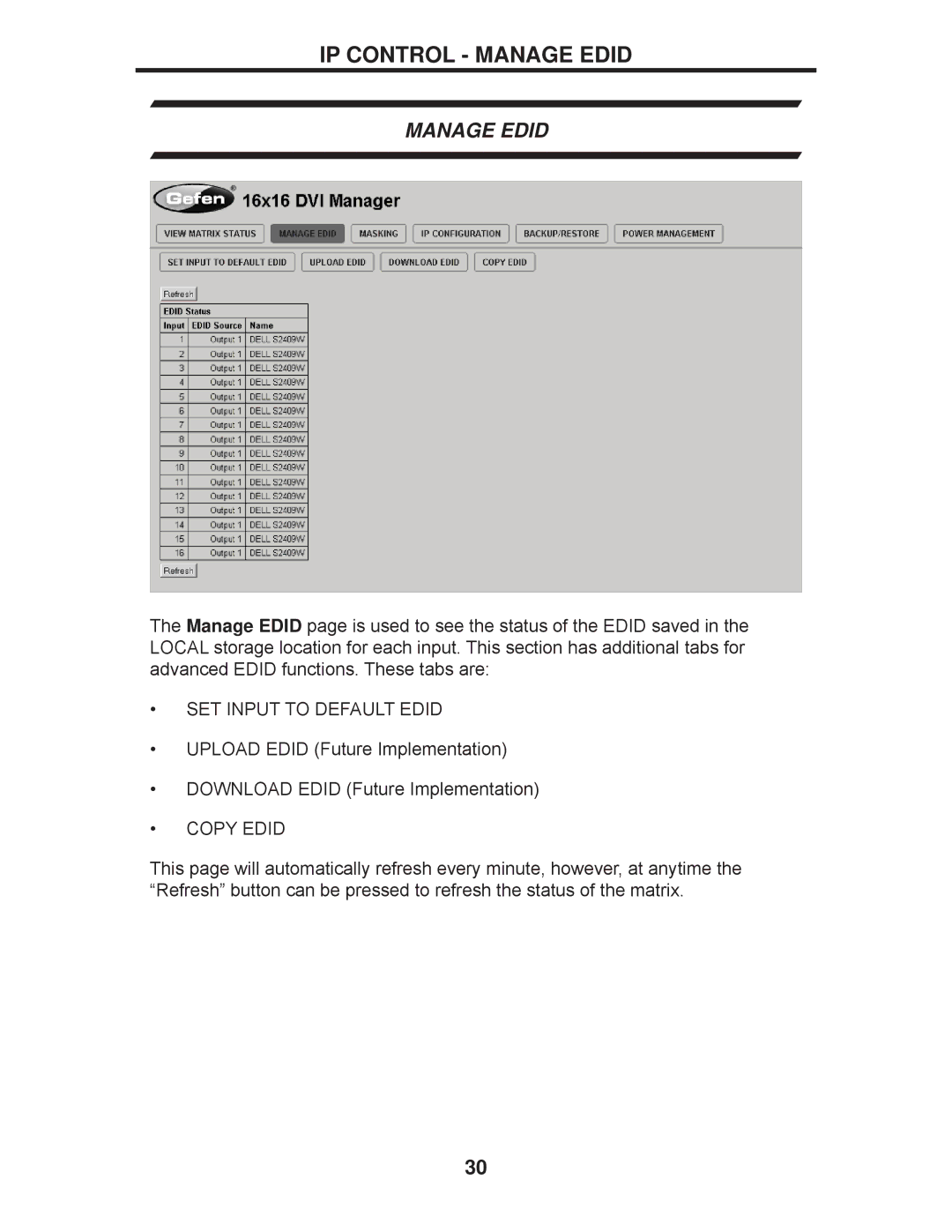 Gefen EXT-DVI-16416 manual IP Control Manage Edid 