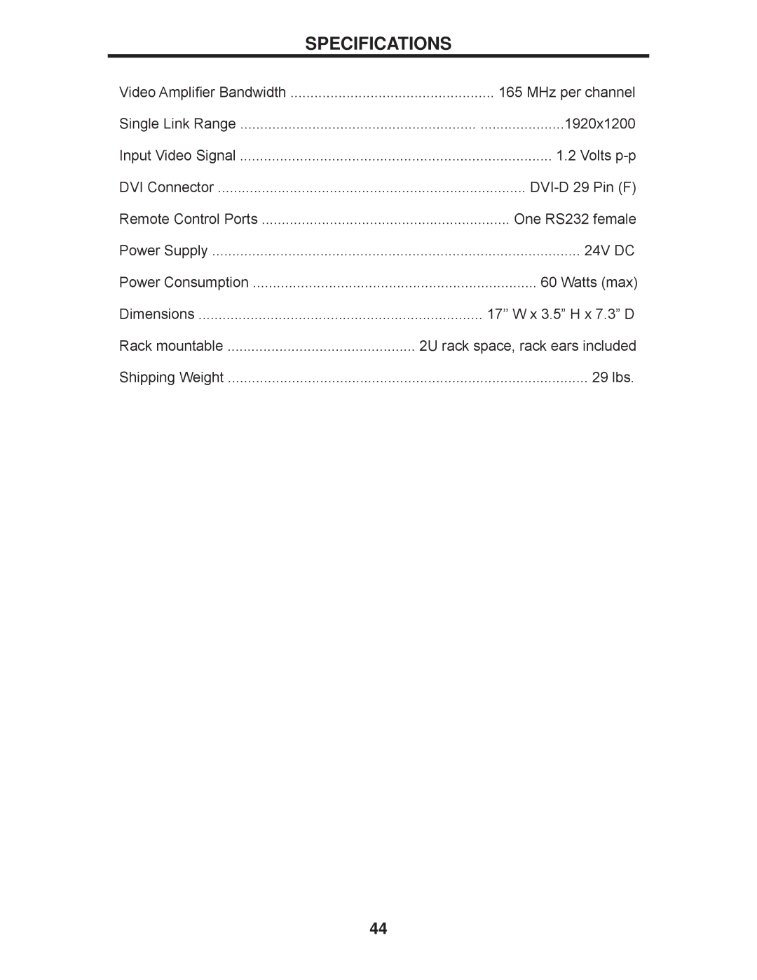 Gefen EXT-DVI-16416 manual Specifications 