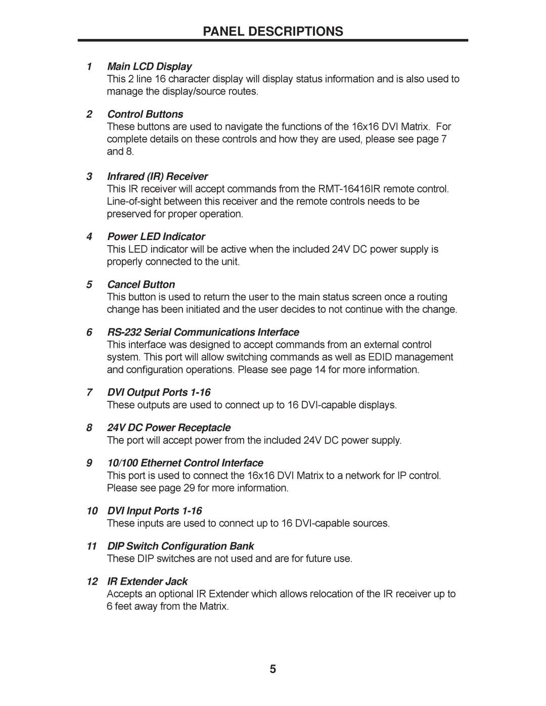 Gefen EXT-DVI-16416 manual Panel Descriptions, Main LCD Display 