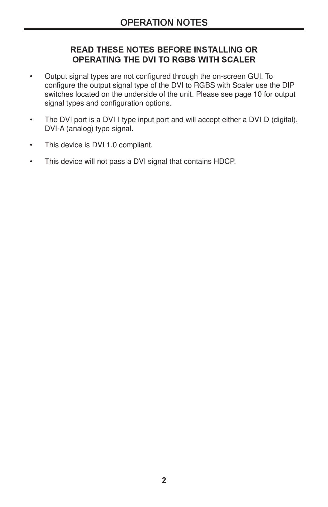 Gefen EXT-DVI-2-RGBSS user manual Operation Notes 