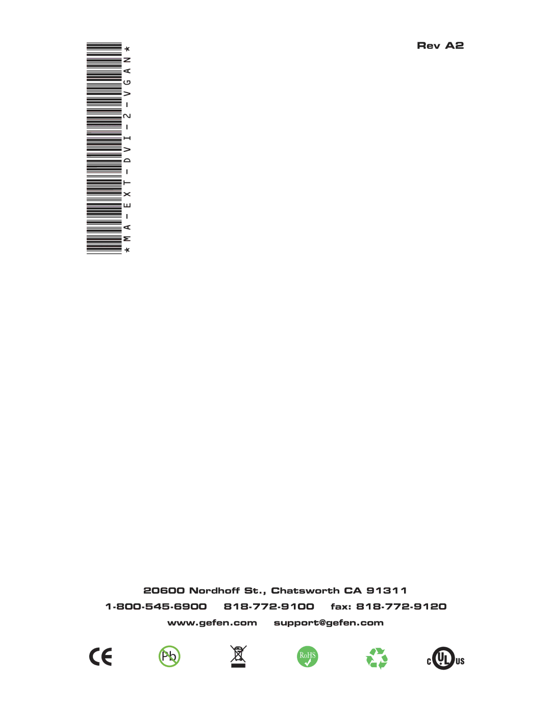 Gefen EXT-DVI-2-VGAN user manual Nordhoff St., Chatsworth CA 