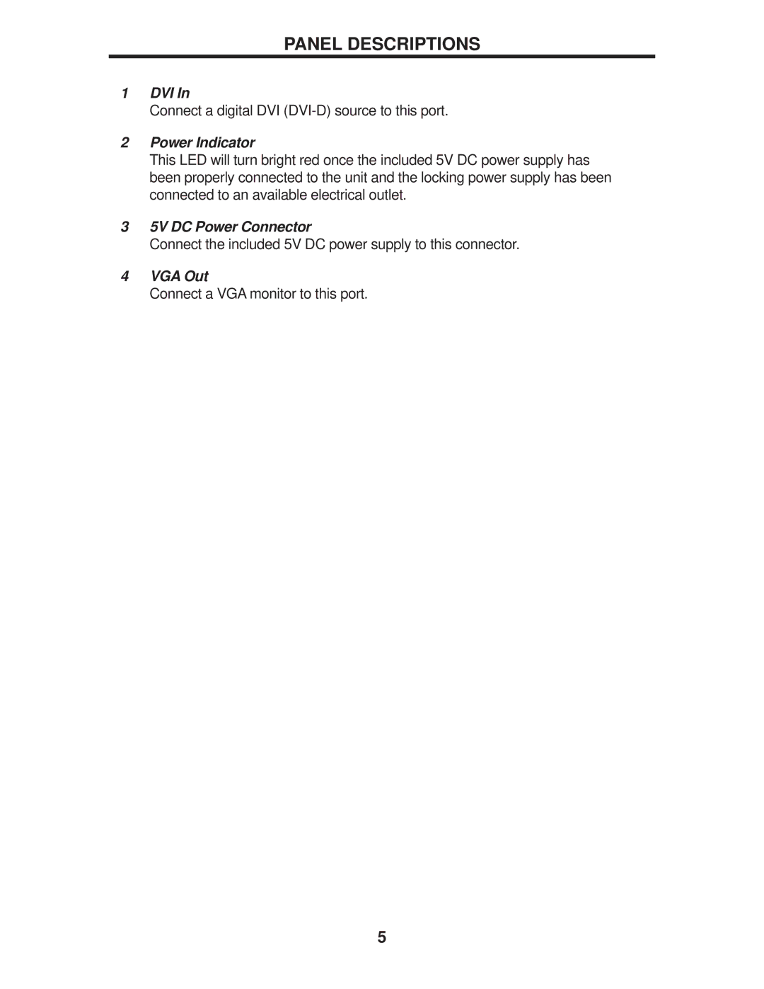 Gefen EXT-DVI-2-VGAN user manual Panel Descriptions, Power Indicator 