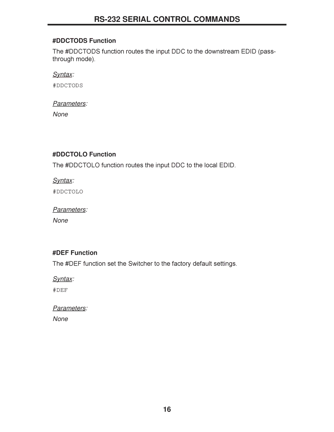 Gefen EXT-DVI-441DL user manual #DDCTODS Function, #DDCTOLO Function, #DEF Function 